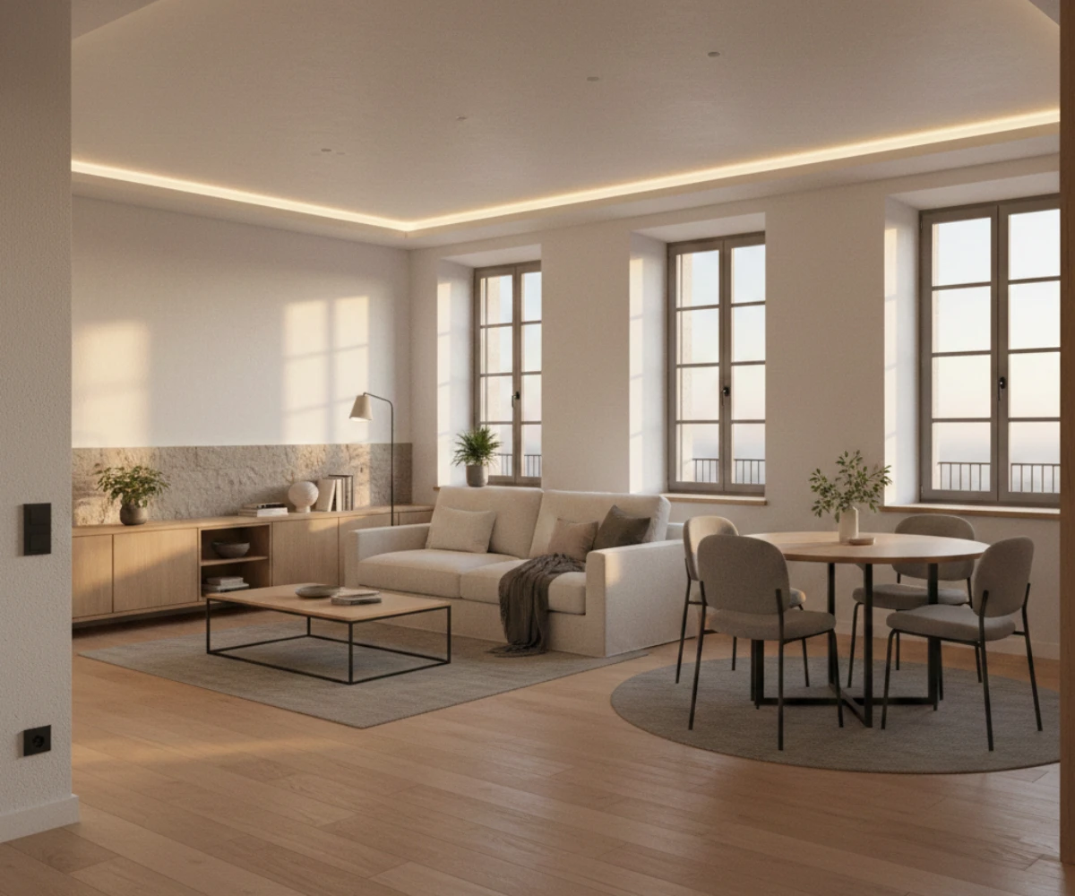 Render salón estilo rústico playa — Brito3D